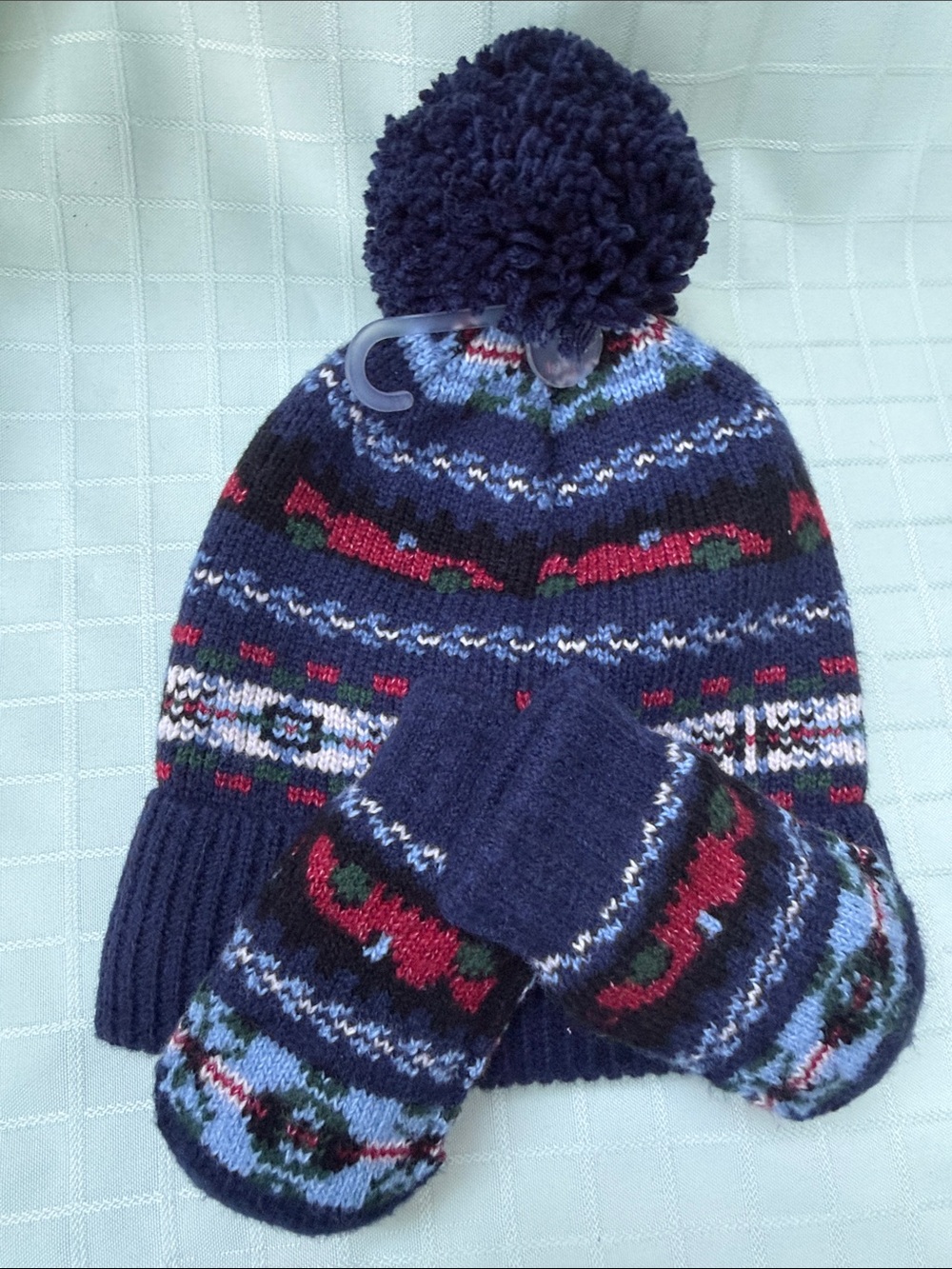 New baby GAP Navy Fair Isle Pom Pom Hat and Mittens Set - Kids